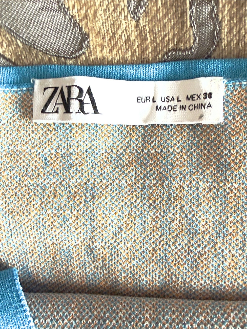 Zara Blue Gingham Daisy Knit Mini Dress Size Large - Picture 11 of 12